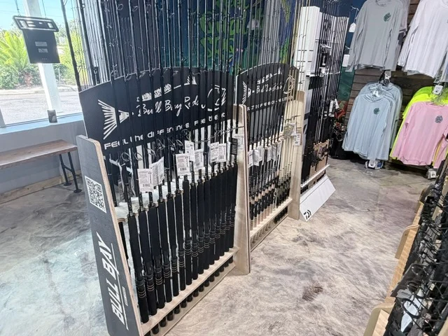 Fishing rods arranged near the front windows