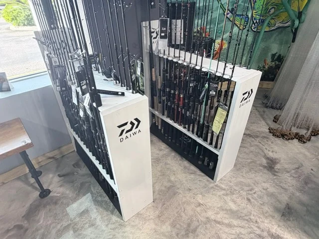 Daiwa fishing rod rack inside the shop