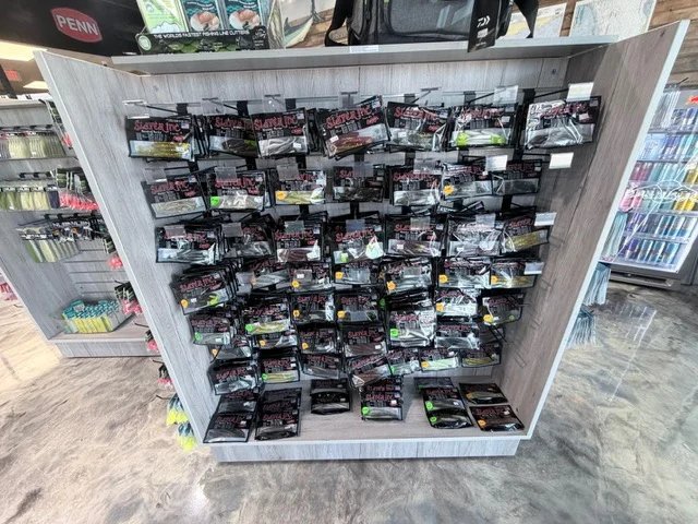 Freestanding display of packaged fishing tackle