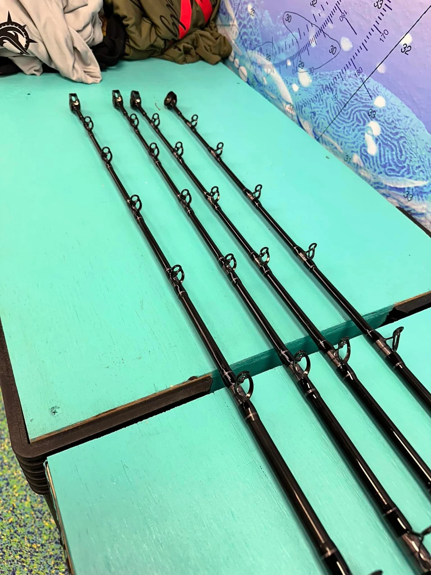 Fishing rods on a Reel Quality SRQ workshop bench